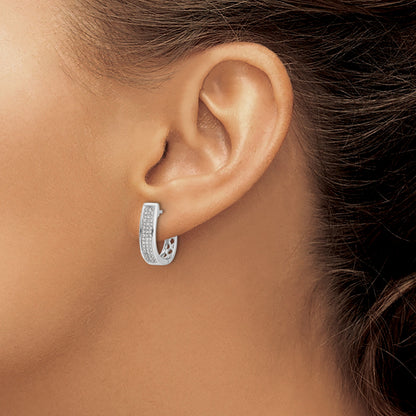 14K Weißgold Ovale Creolen mit echten Diamanten, mittelgroß, mit Scharniermechanismus