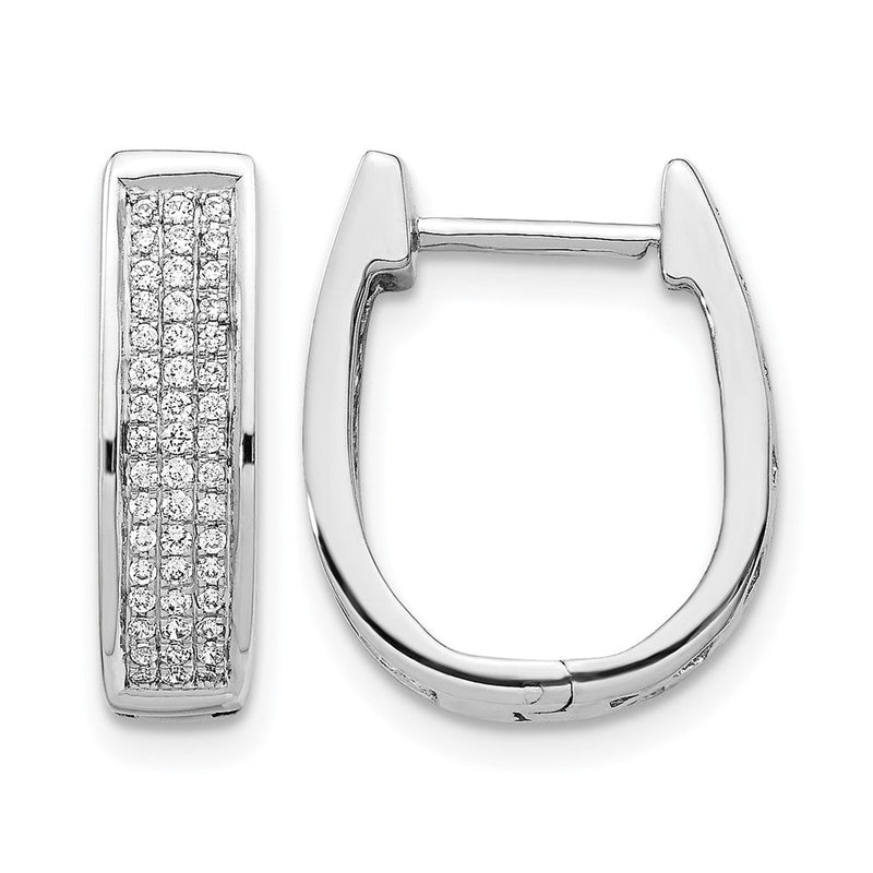 14K Weißgold Ovale Creolen mit echten Diamanten, mittelgroß, mit Scharniermechanismus