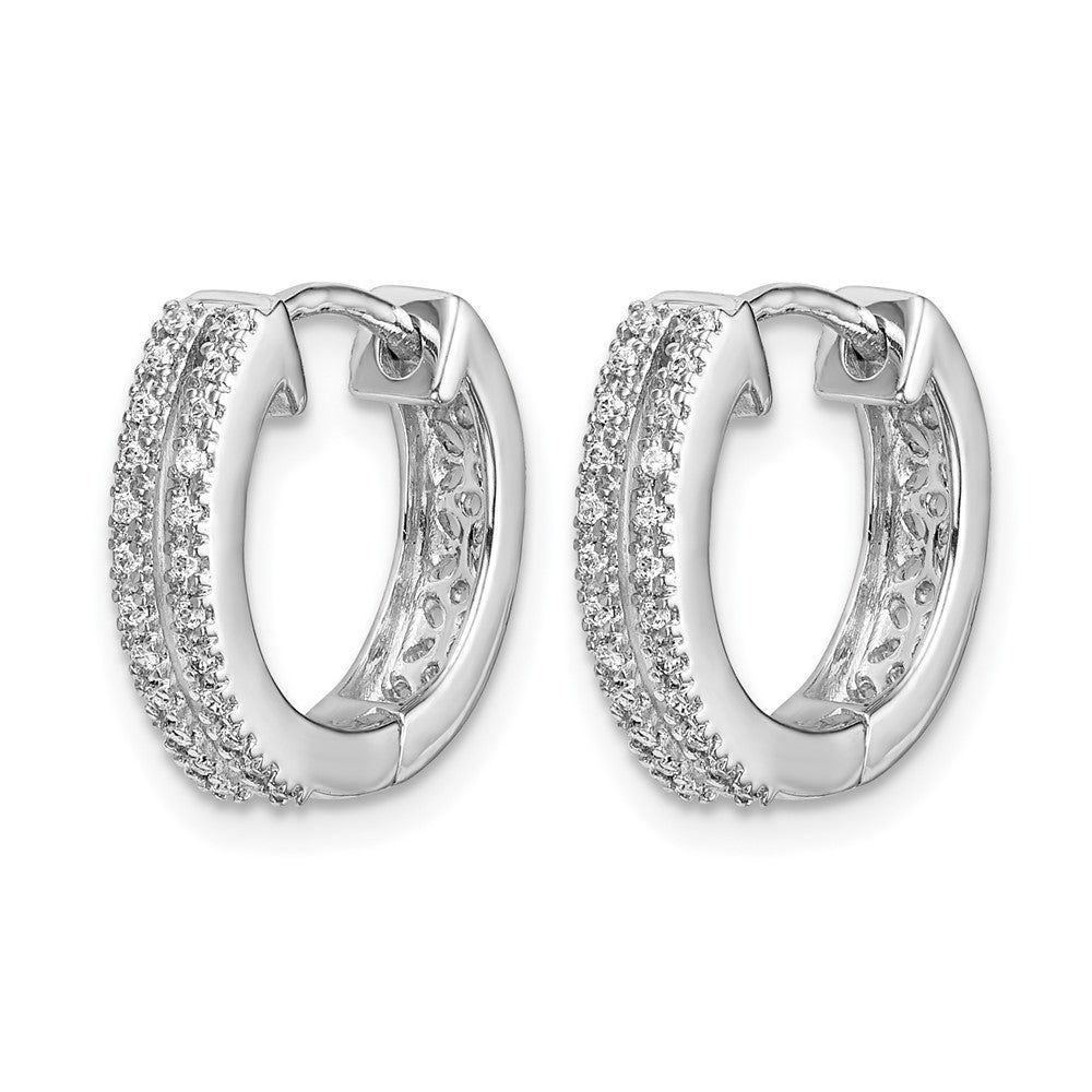 14K Weißgold Creolen mit echten Diamanten, rund, mit Klappscharnier