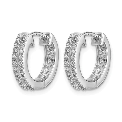 14K Weißgold Creolen mit echten Diamanten, rund, mit Klappscharnier