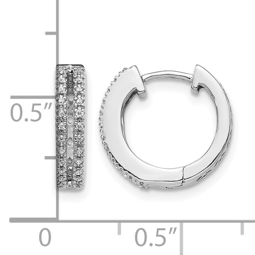 14K Weißgold Creolen mit echten Diamanten, rund, mit Klappscharnier