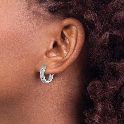 14K Weißgold Creolen mit echten Diamanten, rund, mit Klappscharnier