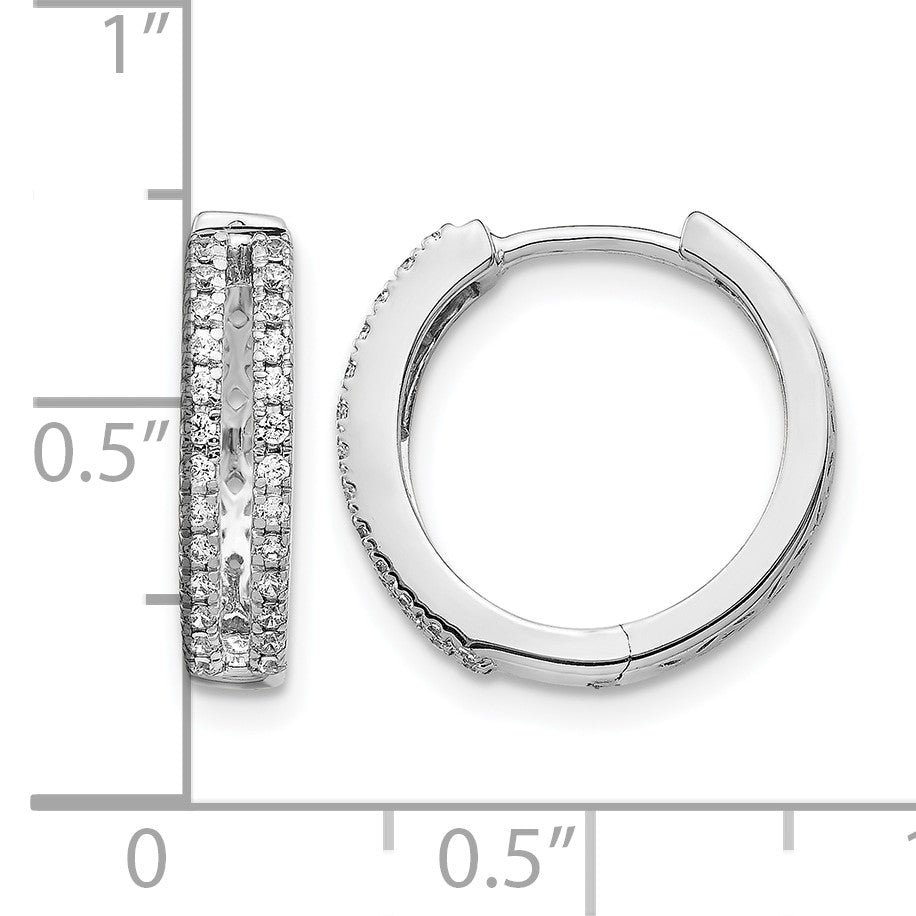 14K Weißgold Creolen mit echten Diamanten, rund, mit Klappscharnier