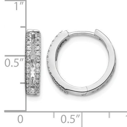 14K Weißgold Creolen mit echten Diamanten, rund, mit Klappscharnier
