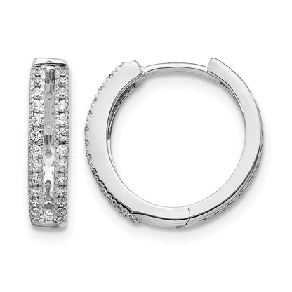 14K Weißgold Creolen mit echten Diamanten, rund, mit Klappscharnier