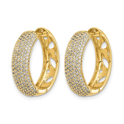14K Gelbgold Creolen mit echten Diamanten und Scharniermechanismus