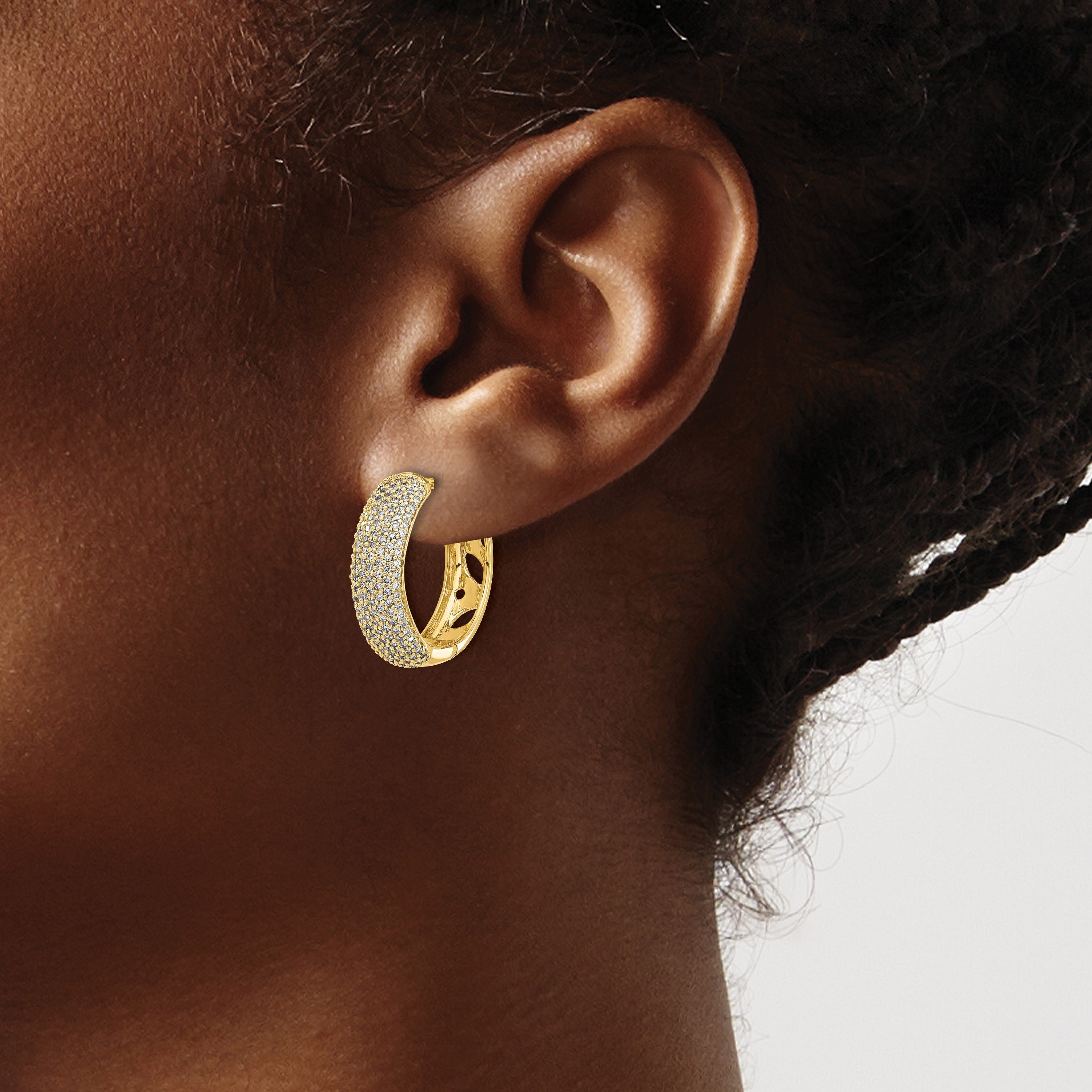 14K Gelbgold Creolen mit echten Diamanten und Scharniermechanismus