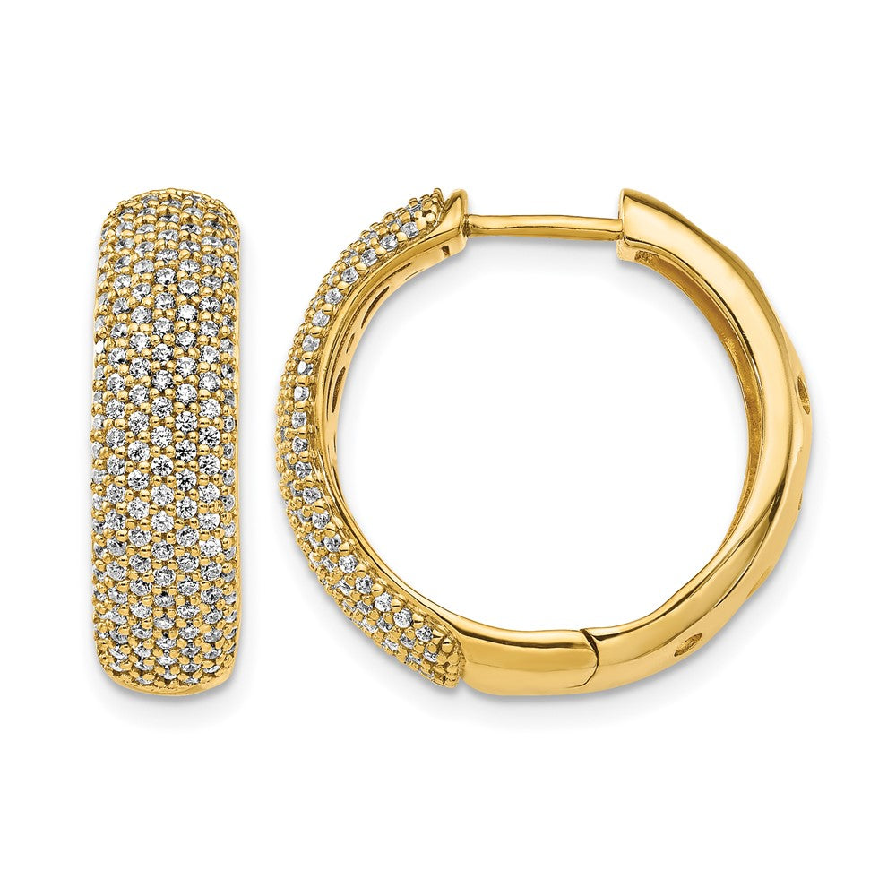 14K Gelbgold Creolen mit echten Diamanten und Scharniermechanismus