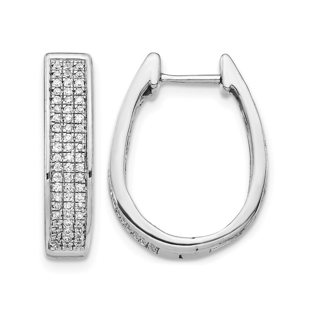 14K Weißgold Diamant Große Ovale Creolen mit Klappscharnier