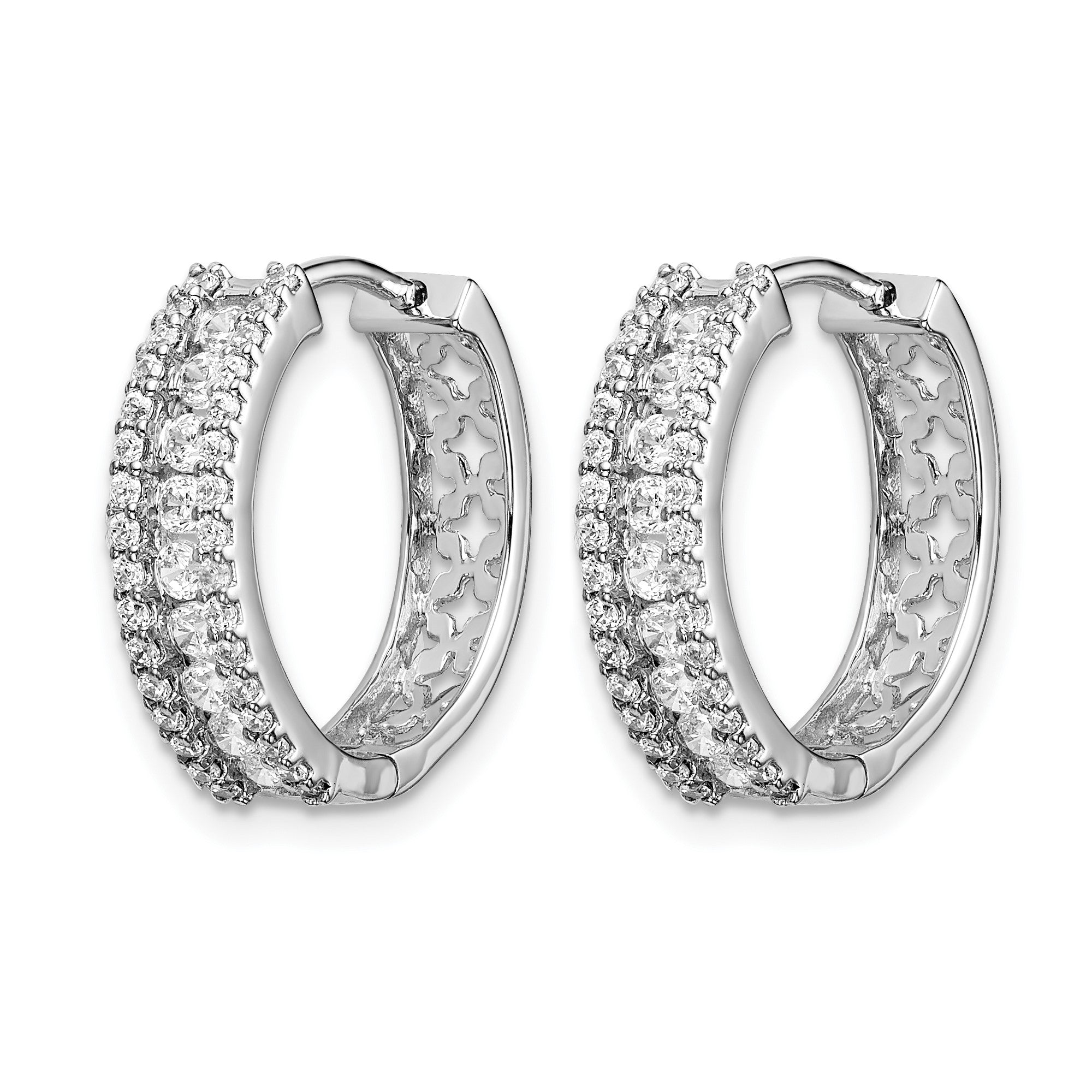 14K Weißgold Creolen mit Scharnier und echten Diamanten