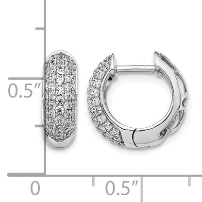 14K Weißgold Creolen-Ohrringe mit echten Diamanten und Scharniermechanismus