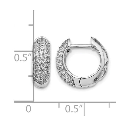 14K Weißgold Creolen-Ohrringe mit echten Diamanten und Scharniermechanismus