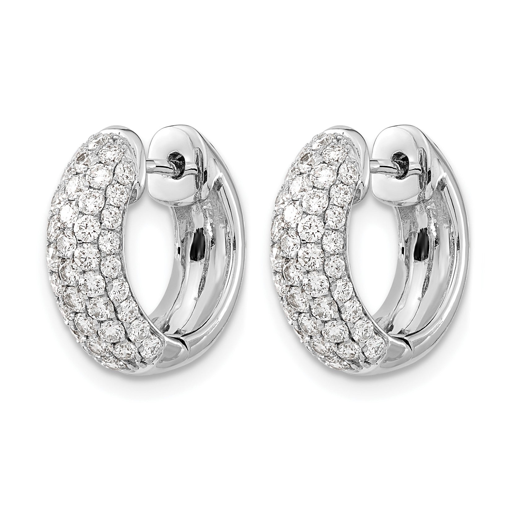 14K Weißgold Creolen mit echten Diamanten und Scharniermechanismus