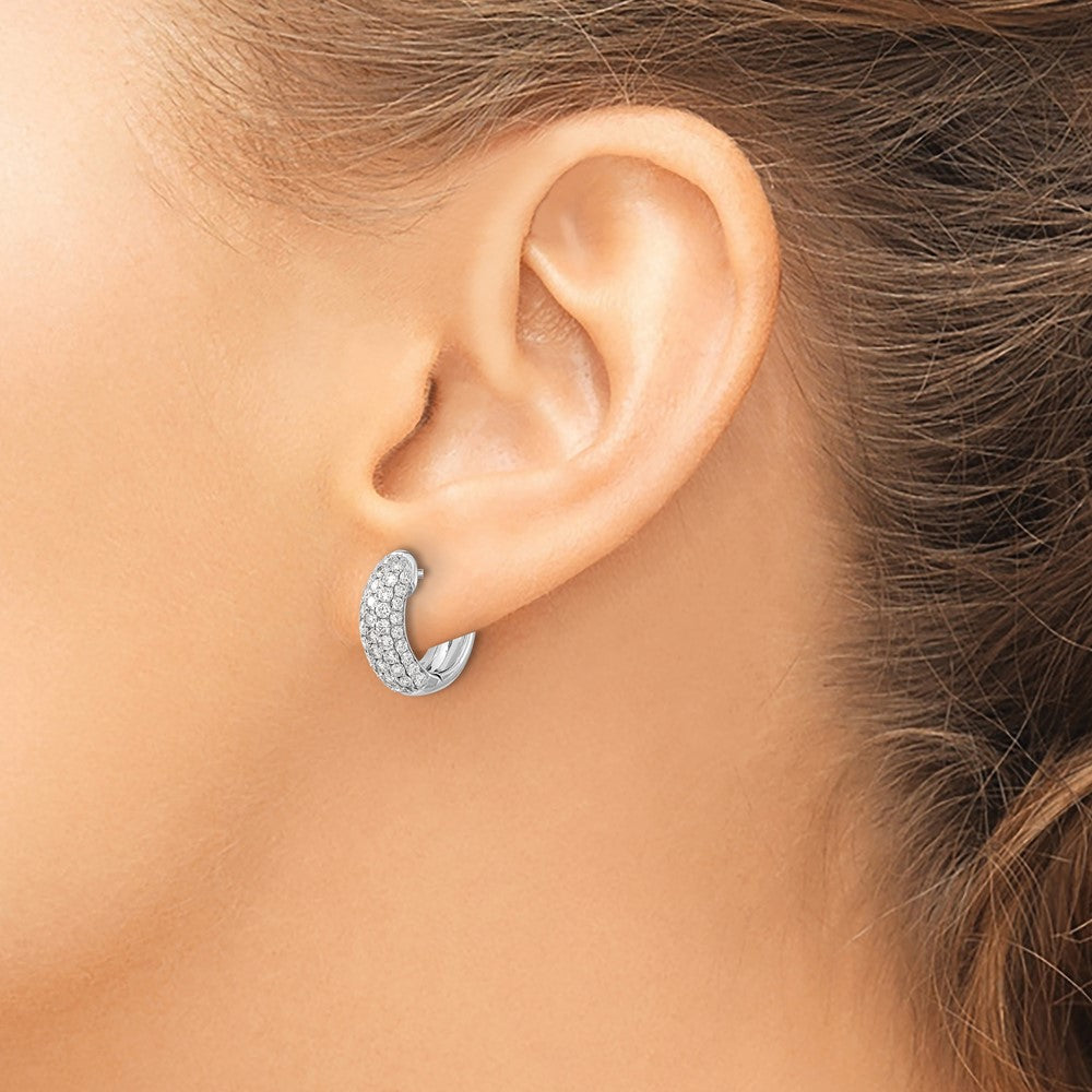 14K Weißgold Creolen mit echten Diamanten und Scharniermechanismus