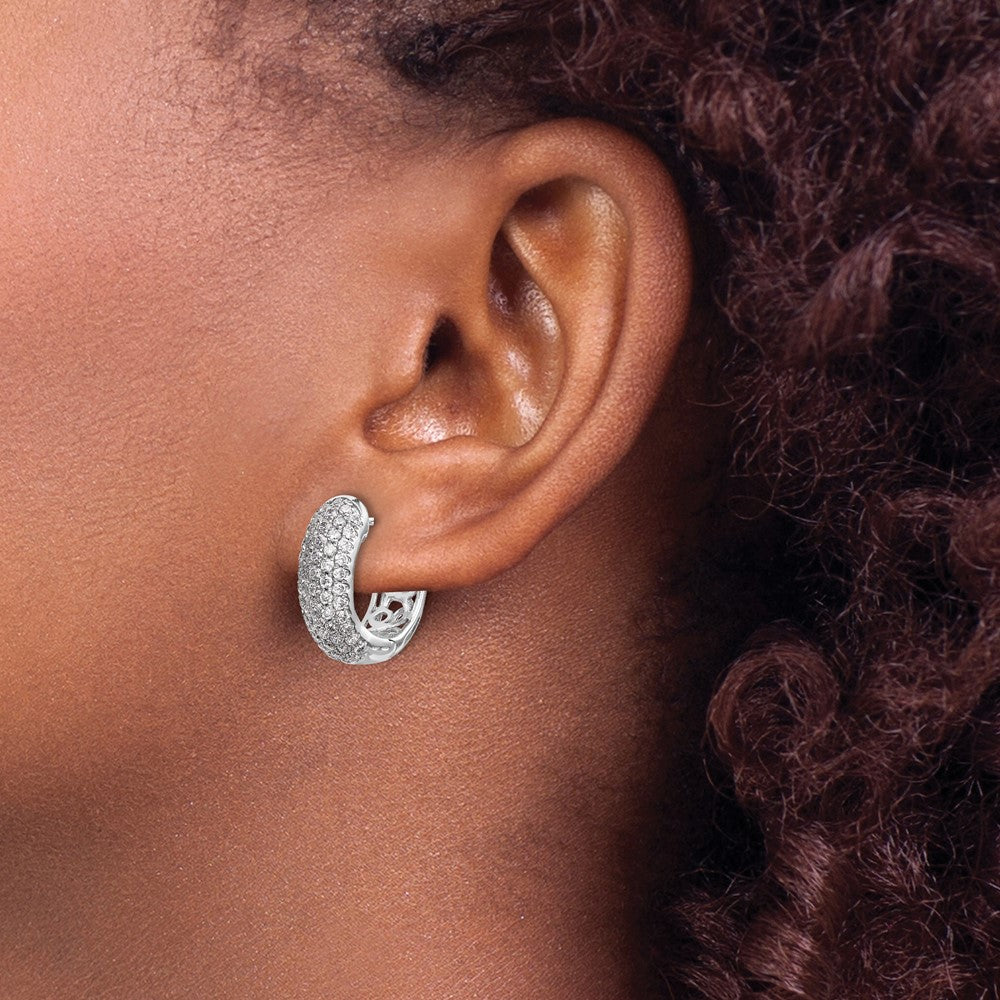 14K Weißgold Creolen mit echten Diamanten und Klappscharnier
