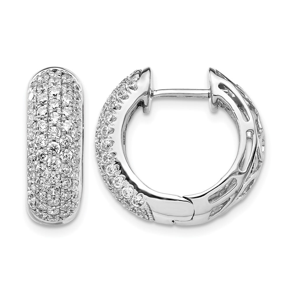 14K Weißgold Creolen mit echten Diamanten und Klappscharnier