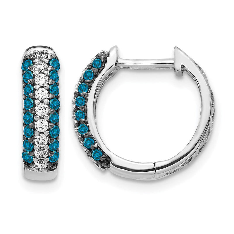 14K Weißgold und Blau Diamant Klappbar Creolen