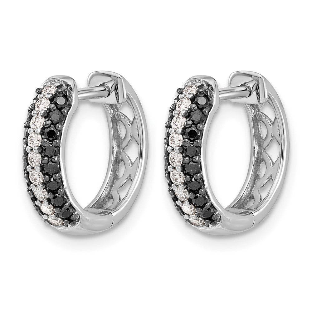 14K Weißgold Creolen mit echten weißen und schwarzen Diamanten, Klappscharnier