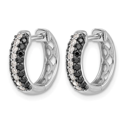 14K Weißgold Creolen mit echten weißen und schwarzen Diamanten, Klappscharnier