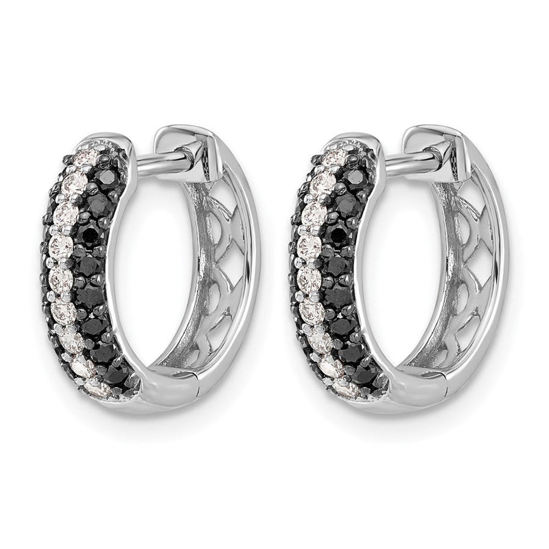 14K Weißgold Creolen mit echten weißen und schwarzen Diamanten, Klappscharnier