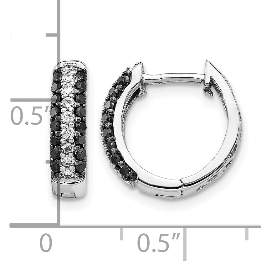 14K Weißgold Creolen mit echten weißen und schwarzen Diamanten, Klappscharnier
