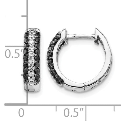 14K Weißgold Creolen mit echten weißen und schwarzen Diamanten, Klappscharnier