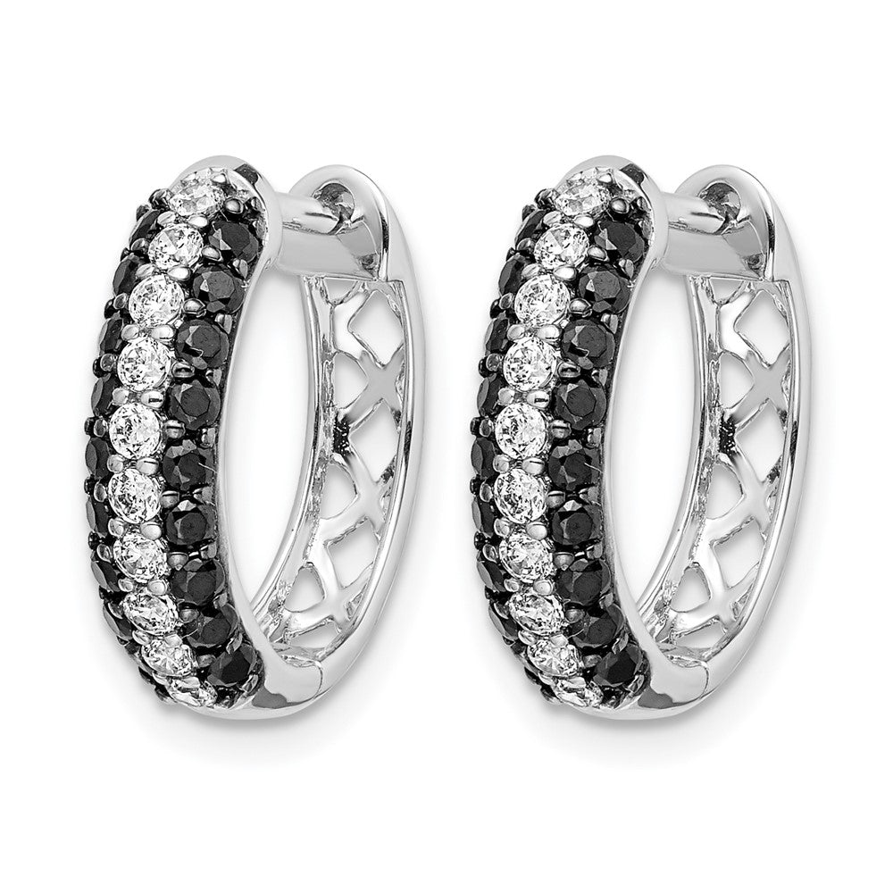14K Weißgold Creolen mit weißen und schwarzen echten Diamanten und Klappmechanismus