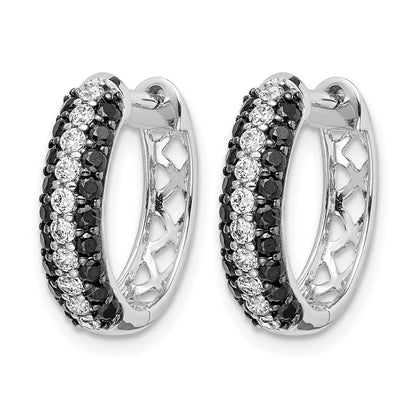 14K Weißgold Creolen mit weißen und schwarzen echten Diamanten und Klappmechanismus