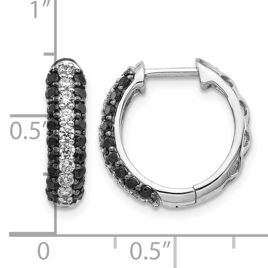 14K Weißgold Creolen mit weißen und schwarzen echten Diamanten und Klappmechanismus
