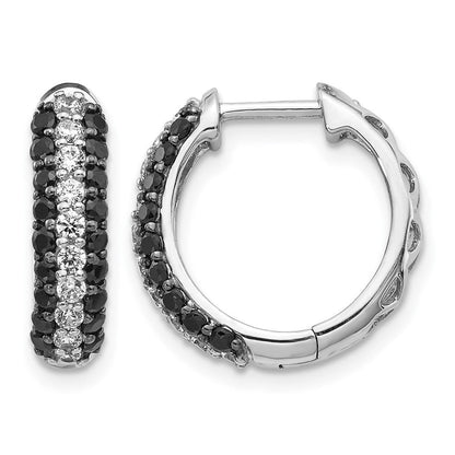 14K Weißgold Creolen mit weißen und schwarzen echten Diamanten und Klappmechanismus