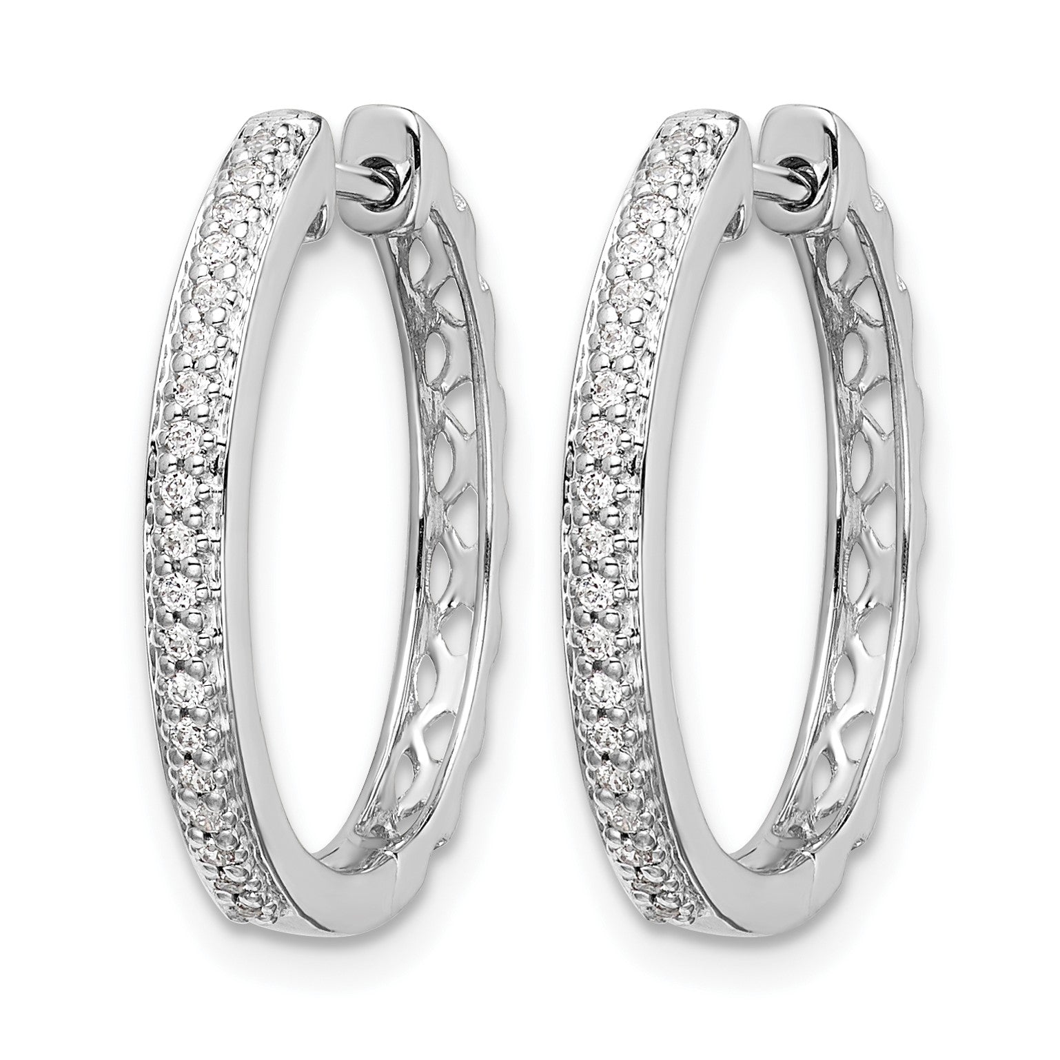 14K Weißgold Creolen mit echten Diamanten, 2 mm, mit Klappscharnier