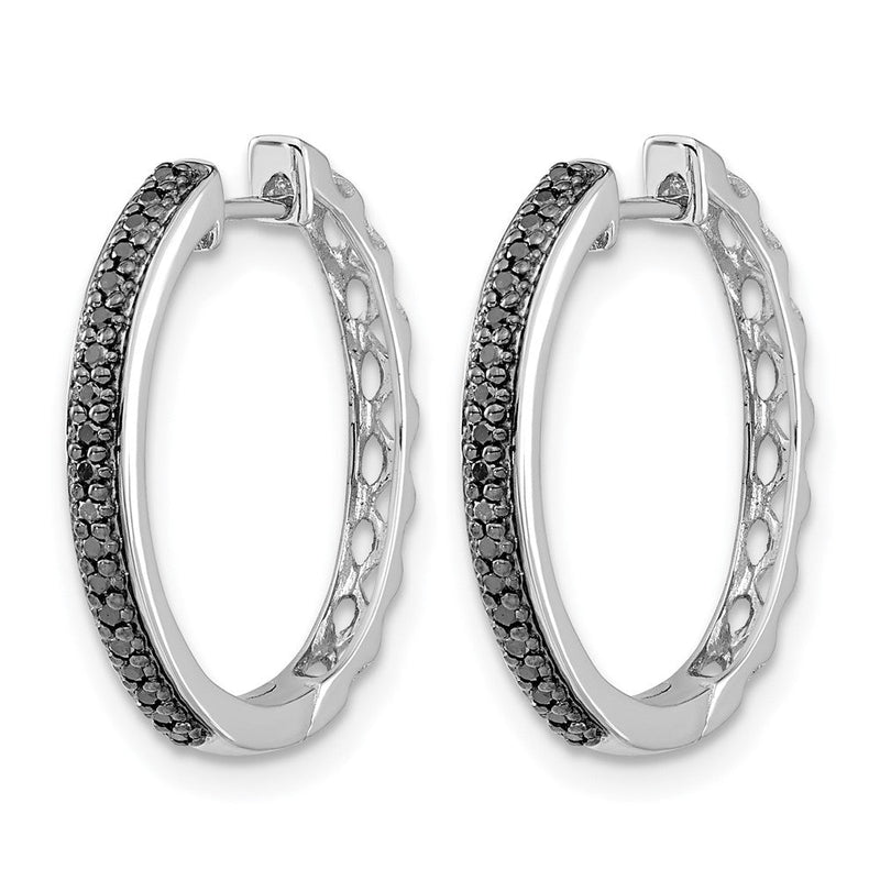 14K Weißgold Creolen mit schwarzen echten Diamanten, 2 mm, mit Klappscharnier