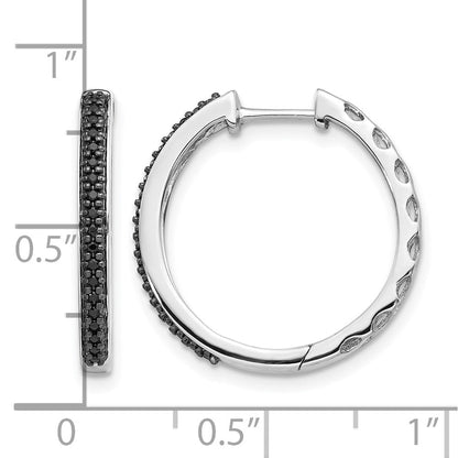 14K Weißgold Creolen mit schwarzen echten Diamanten, 2 mm, mit Klappscharnier