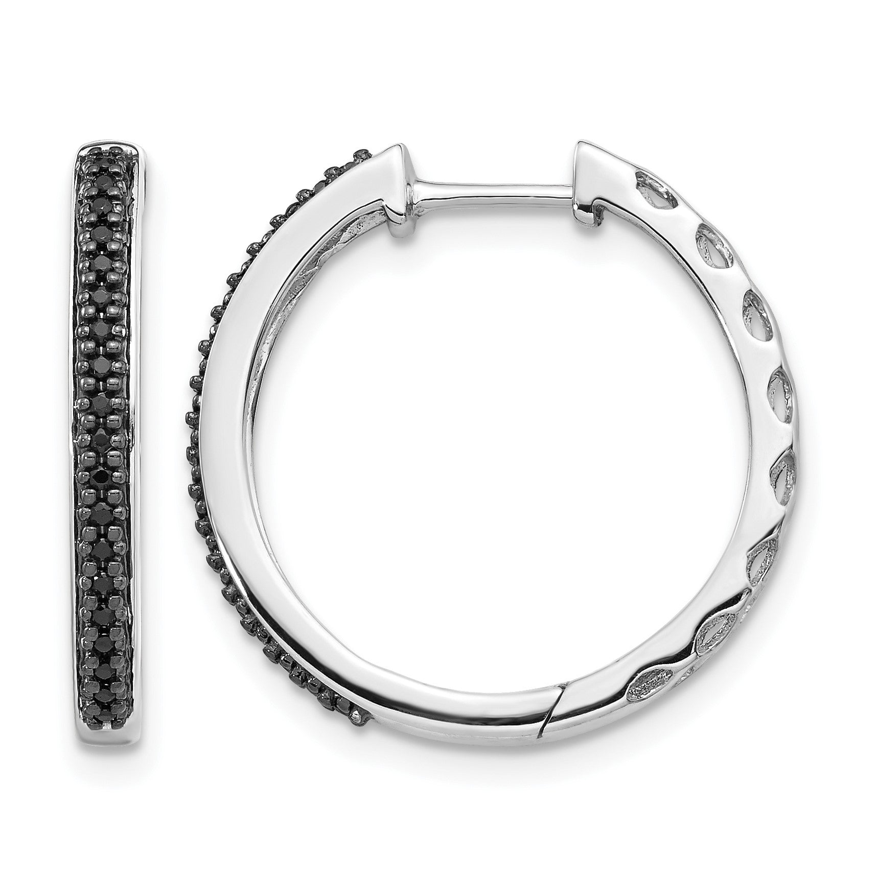 14K Weißgold Creolen mit schwarzen echten Diamanten, 2 mm, mit Klappscharnier