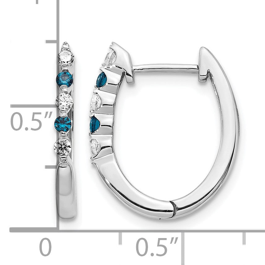 14K Weißgold Creolen mit blauen/weißen echten Diamanten