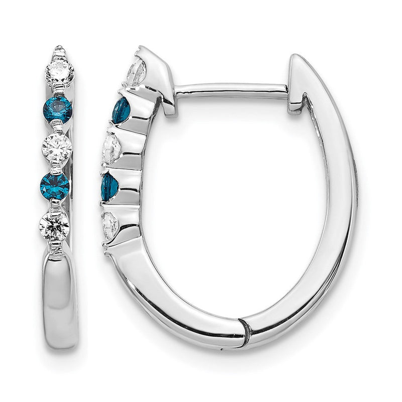14K Weißgold Creolen mit blauen/weißen echten Diamanten