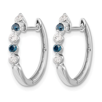 14K Weißgold Creolen mit Klappscharnier, echten blauen/weißen Diamanten