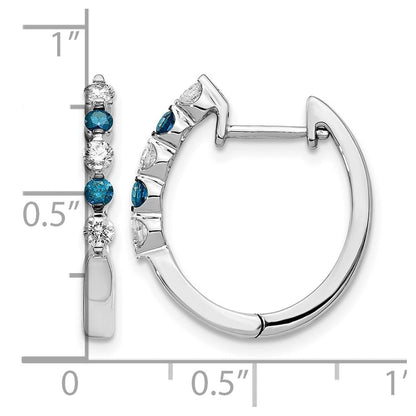 14K Weißgold Creolen mit Klappscharnier, echten blauen/weißen Diamanten