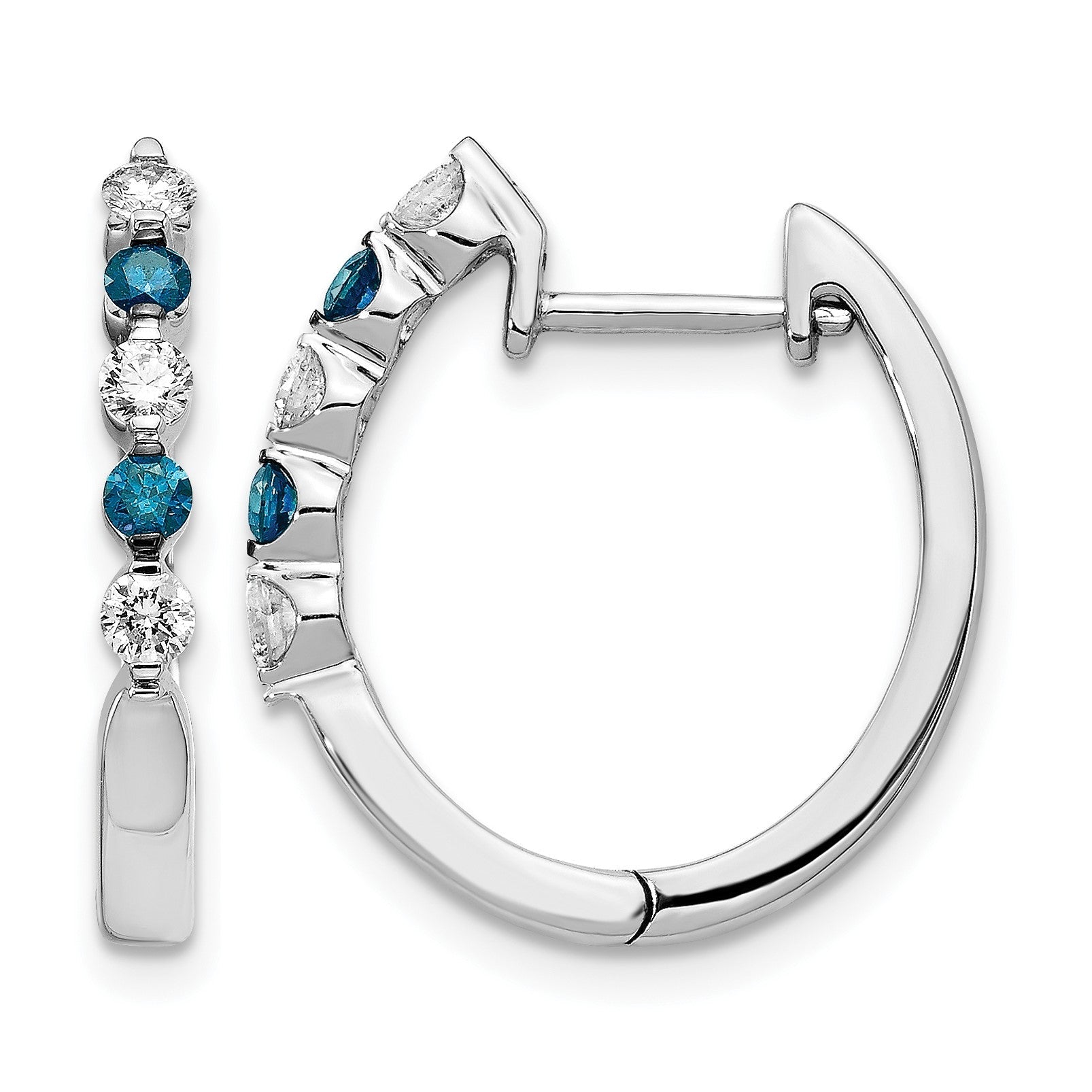 14K Weißgold Creolen mit Klappscharnier, echten blauen/weißen Diamanten