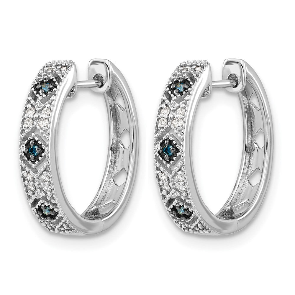 14K Weißgold Creolen mit blauen/weißen echten Diamanten und Klappscharnier