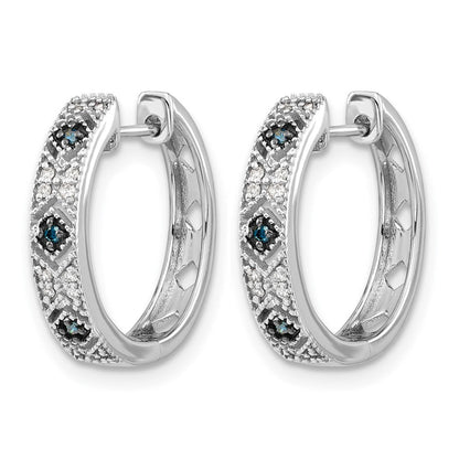 14K Weißgold Creolen mit blauen/weißen echten Diamanten und Klappscharnier