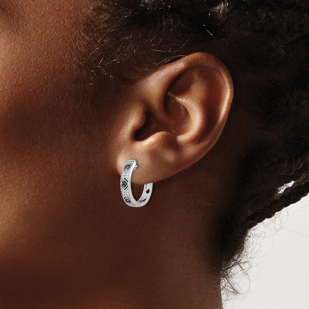 14K Weißgold Creolen mit blauen/weißen echten Diamanten und Klappscharnier