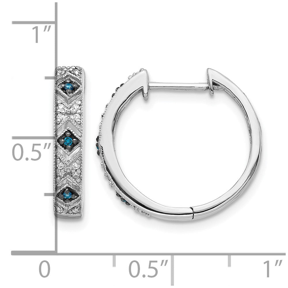 14K Weißgold Creolen mit blauen/weißen echten Diamanten und Klappscharnier