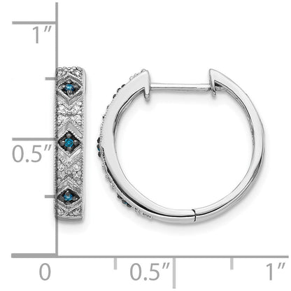 14K Weißgold Creolen mit blauen/weißen echten Diamanten und Klappscharnier
