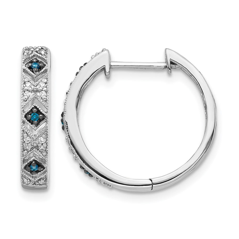 14K Weißgold Creolen mit blauen/weißen echten Diamanten und Klappscharnier