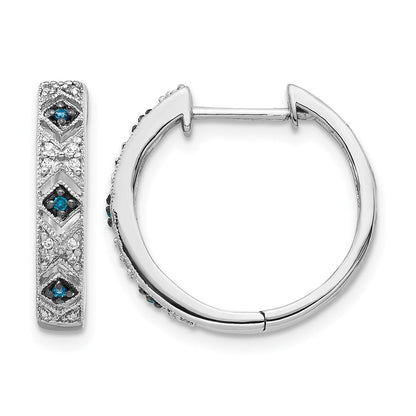 14K Weißgold Creolen mit blauen/weißen echten Diamanten und Klappscharnier