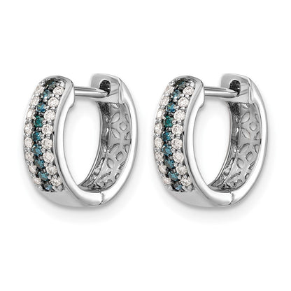 14K Weißgold Creolen mit blauen und weißen echten Diamanten, Klappscharnier