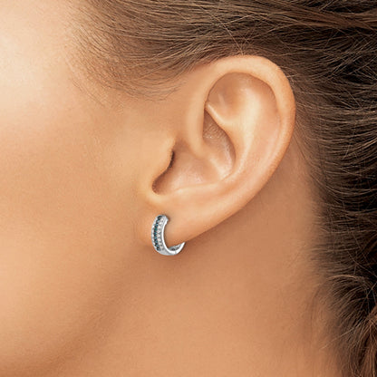 14K Weißgold Creolen mit blauen und weißen echten Diamanten, Klappscharnier