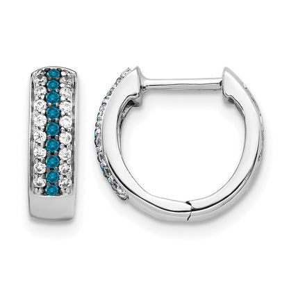 14K Weißgold Creolen mit blauen und weißen echten Diamanten, Klappscharnier