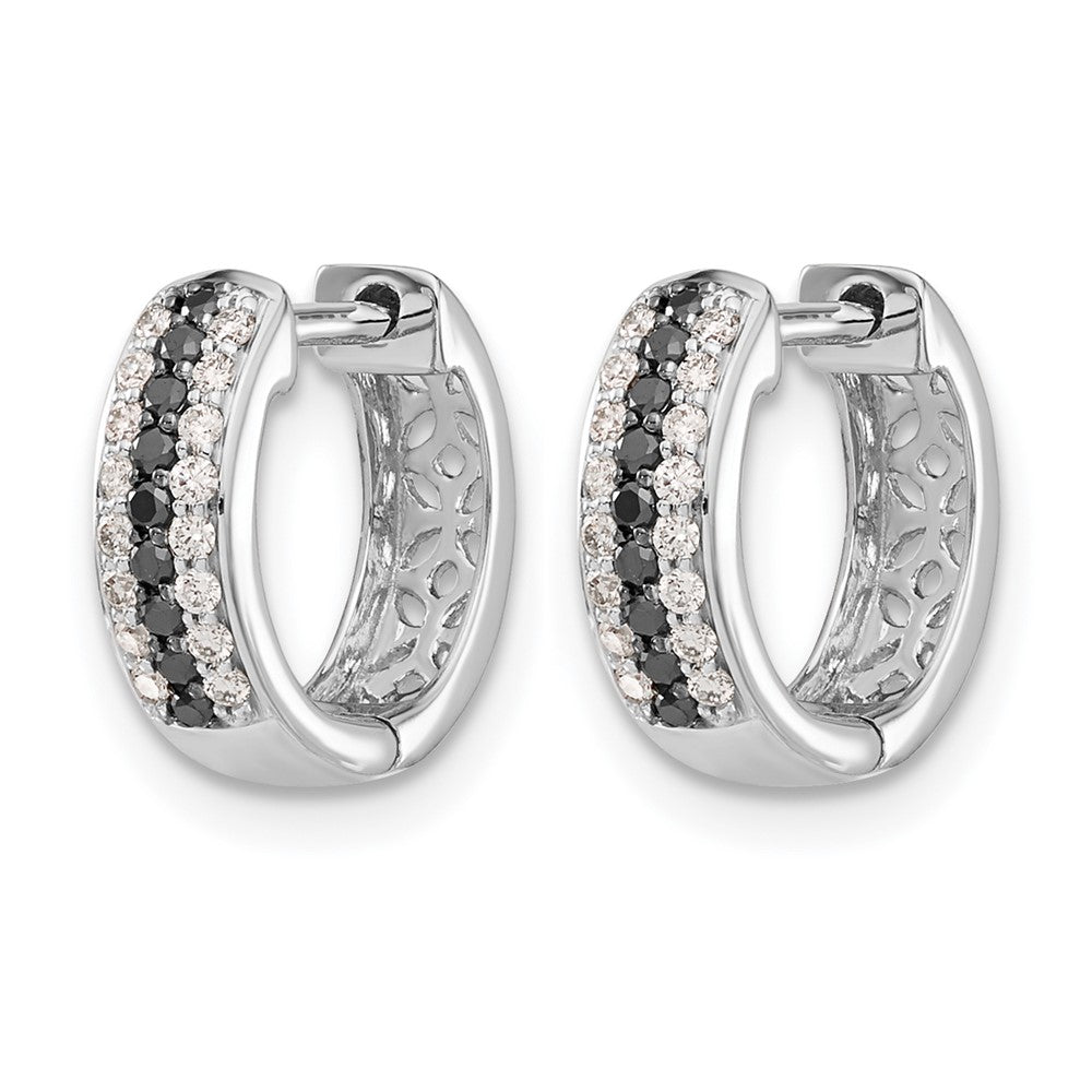14K Weißgold Creolen mit Klappscharnier und echten schwarzen und weißen Diamanten